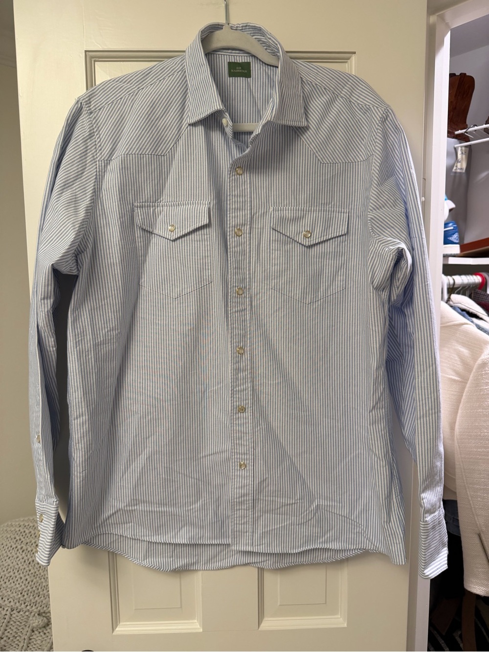 Sid Mashburn Light Blue & White Pinstripe Button-Down Pearlsnap Shirt